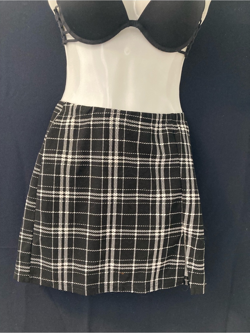 SHEIN Black and White Plaid Mini Skirt